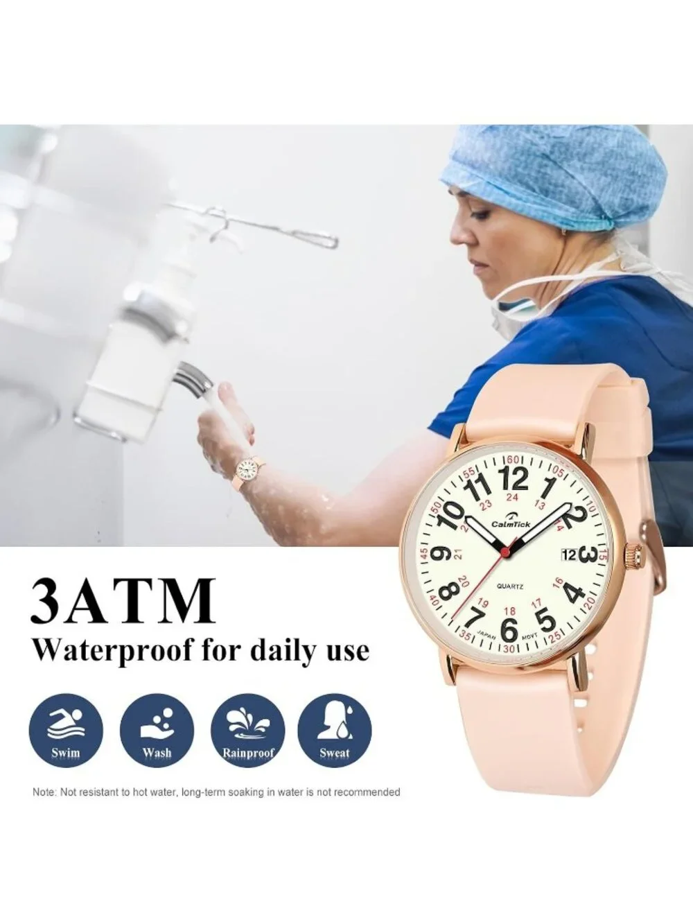 Women's Pink-Gold Metal Case Silicone Strap Luminous Date Display Wrist Watches